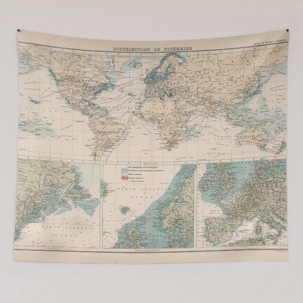 Item preview, Old World Fisheries Map (1907) Vintage Global Fishing & Fisherman Trade Atlas designed and sold by BravuraMedia.