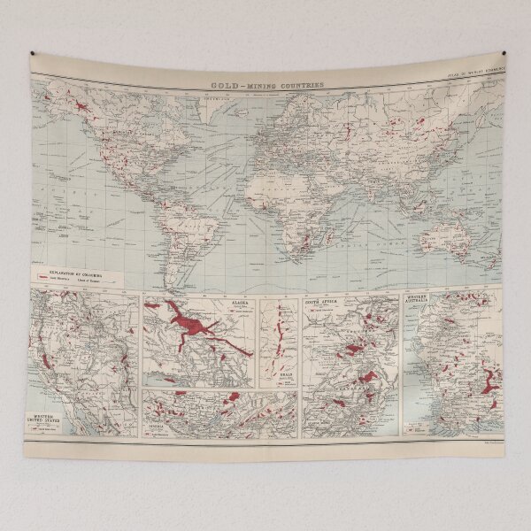 Item preview, Old World Gold Mining Map (1907) Vintage Global Precious Metals Mines Atlas designed and sold by BravuraMedia.