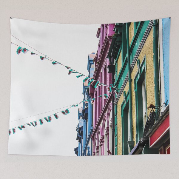 Item preview, Colourful houses in a festive welsh town designed and sold by chiaravisuals.