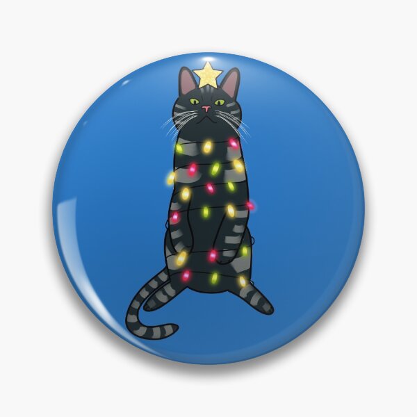 Item preview, Meowy catmas black tabby cat tangled up in lights, Christmas tree, funny cat designed and sold by suzcreate.