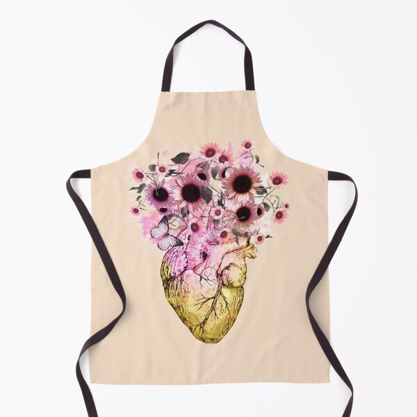 Item preview, Human heart and pink sunflowers, daisies, anatomy illustration, drawing human heart with sweet flowers designed and sold by Collagedream.