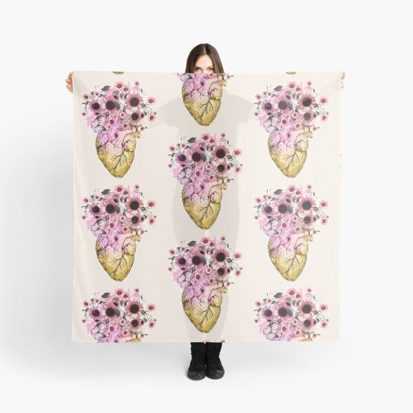 Item preview, Human heart and pink sunflowers, daisies, anatomy illustration, drawing human heart with sweet flowers  designed and sold by Collagedream.