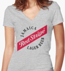 Jamaica Red Stripe Lager Beer Women's Fitted V-Neck T-Shirt