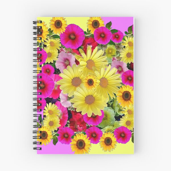 Item preview,  YELLOW SUNFLOWERS & FUCHSIA HOLLYHOCKS GARDEN  PINK ABSTRACT designed and sold by sharlesart.