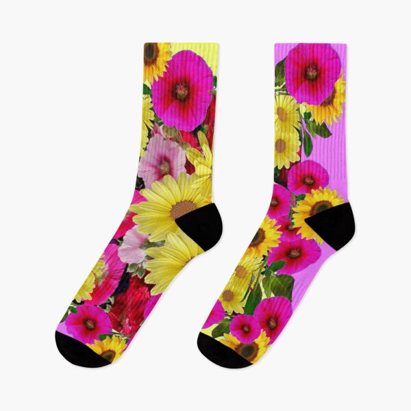Item preview,  YELLOW SUNFLOWERS & FUCHSIA HOLLYHOCKS GARDEN  PINK ABSTRACT designed and sold by sharlesart.