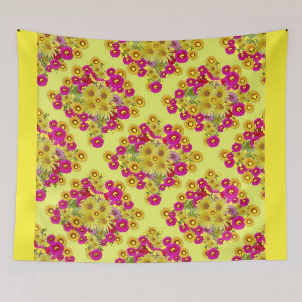 Item preview,  FUCHSIA HOLLYHOCKS SUNFLOWERS FLORAL  PATTERNS YELLOW ABSTRACT designed and sold by sharlesart.