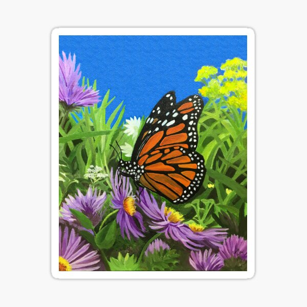 Monarch Butterfly in a Field of Asters Sticker