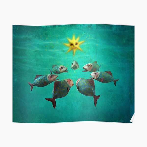 Circle of Fish - under the sea star and fish illustration Poster