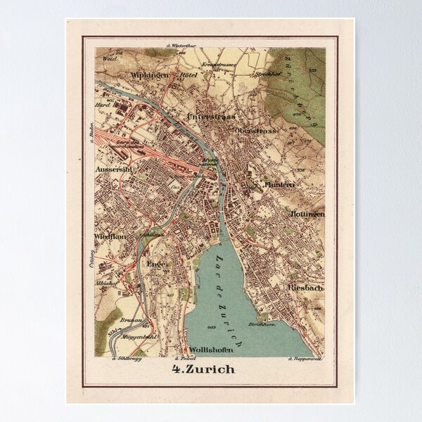 Item preview, Old Zurich Switzerland Map (1921) Vintage Swiss City & Street Atlas designed and sold by BravuraMedia.