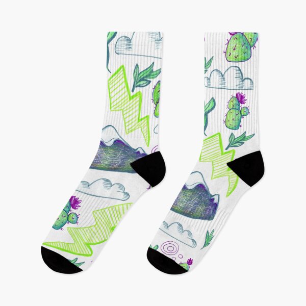 Item preview, Mountain, lightening, cacti and clouds pattern illustration designed and sold by tessakatecreate.