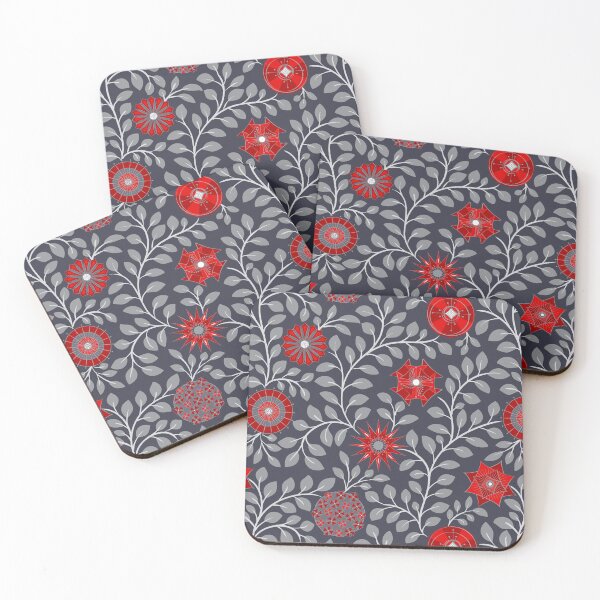 Item preview, Red - Dark Grey - Retro Midcentury Flowers designed and sold by WickedRefined - Nicole Demereckis.