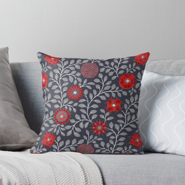 Aperçu de l'œuvre Rouge - Gris foncé - Fleurs rétro du milieu du siècle créée et vendue par WickedRefined - Nicole Demereckis.