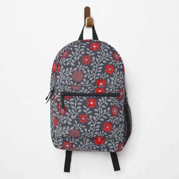 Item preview, Red - Dark Grey - Retro Midcentury Flowers designed and sold by WickedRefined - Nicole Demereckis.