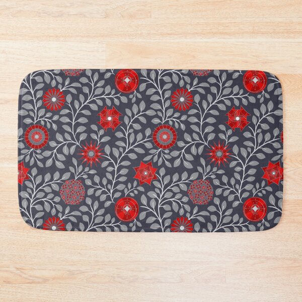 Item preview, Red - Dark Grey - Retro Midcentury Flowers designed and sold by WickedRefined - Nicole Demereckis.