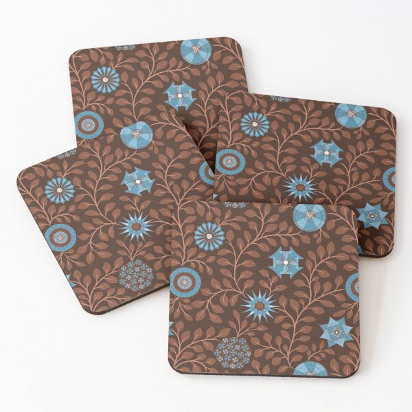 Item preview, Blue - Brown - Retro Midcentury Flowers designed and sold by WickedRefined - Nicole Demereckis.