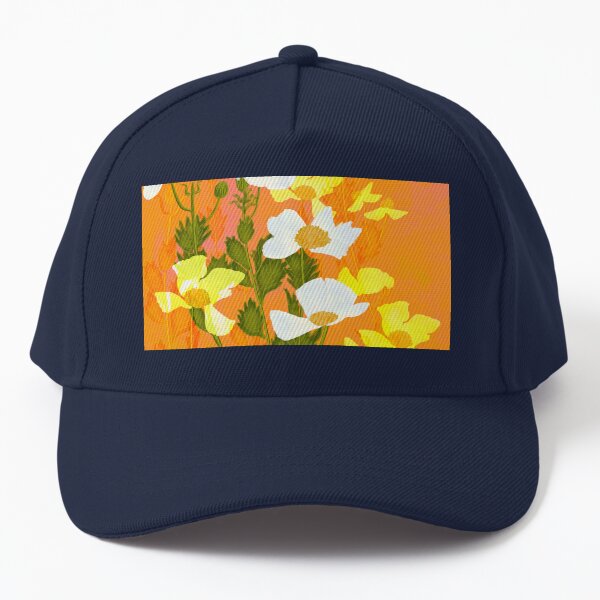 Hot Neon Summer White Poppies Baseball Cap