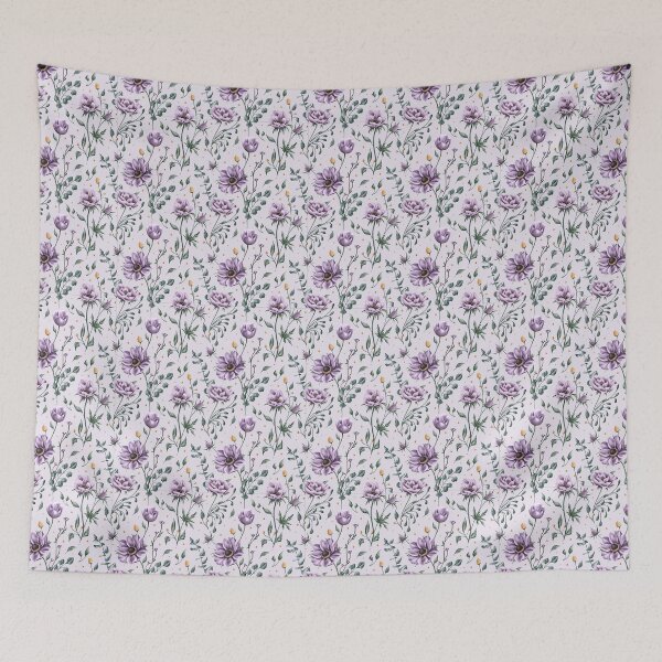 Item preview, Floral seamless pattern. Purple anemones and green leaves on the white background. Endless background with beautiful gentle flowers.  designed and sold by BananiLettering.