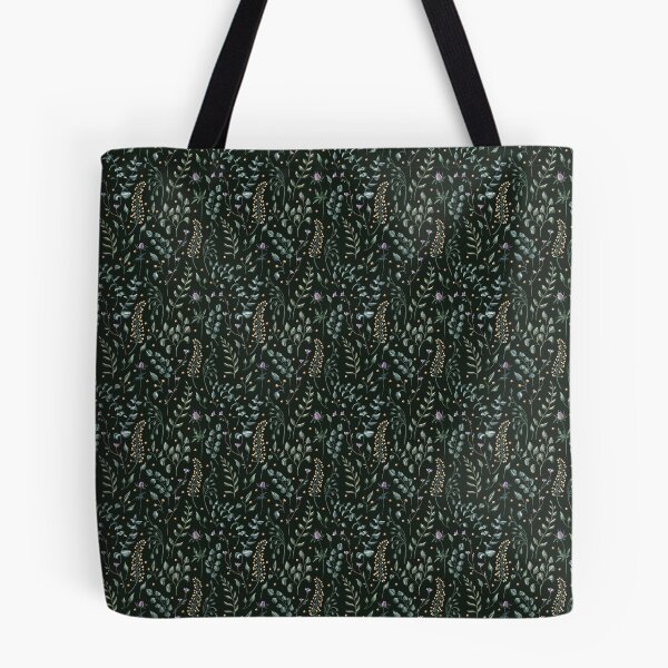 Item preview, Floral seamless pattern. Green twigs and leaves on the black background. Endless background with beautiful gentle flowers.  designed and sold by BananiLettering.