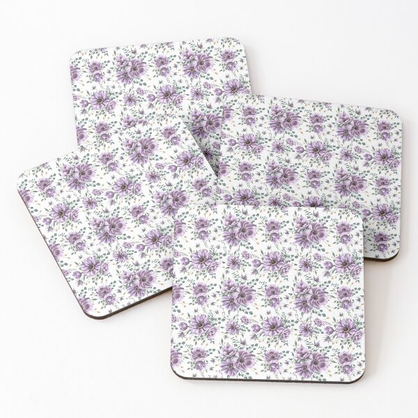 Item preview, Floral seamless pattern. Purple anemones and green leaves on the white background. Endless background with beautiful gentle flowers.  designed and sold by BananiLettering.