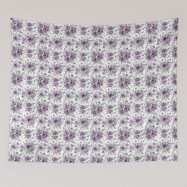 Item preview, Floral seamless pattern. Purple anemones and green leaves on the white background. Endless background with beautiful gentle flowers.  designed and sold by BananiLettering.