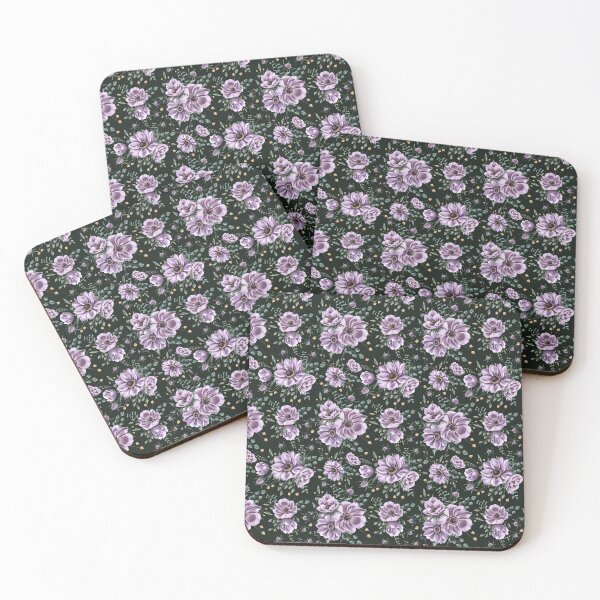 Item preview, Floral seamless pattern. Purple anemones and green leaves on the dark background. Endless background with beautiful gentle flowers.  designed and sold by BananiLettering.