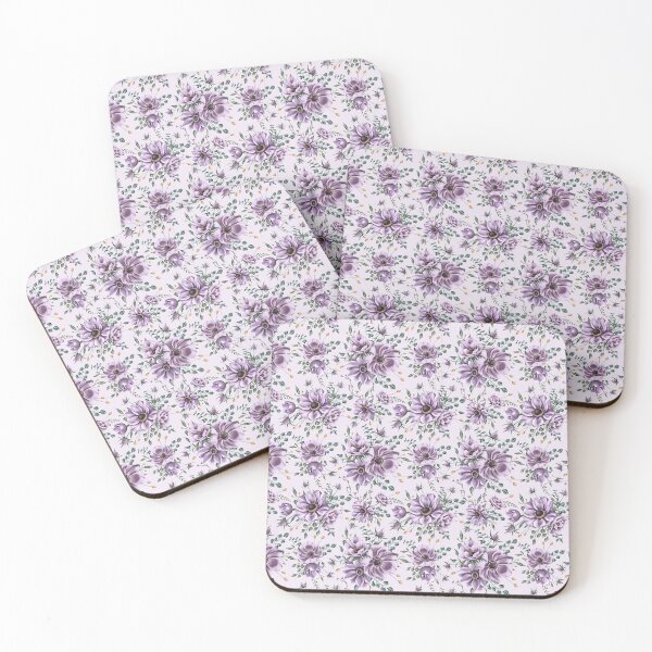 Item preview, Floral seamless pattern. Purple anemones and green leaves on the light purple background. Endless background with beautiful gentle flowers.  designed and sold by BananiLettering.