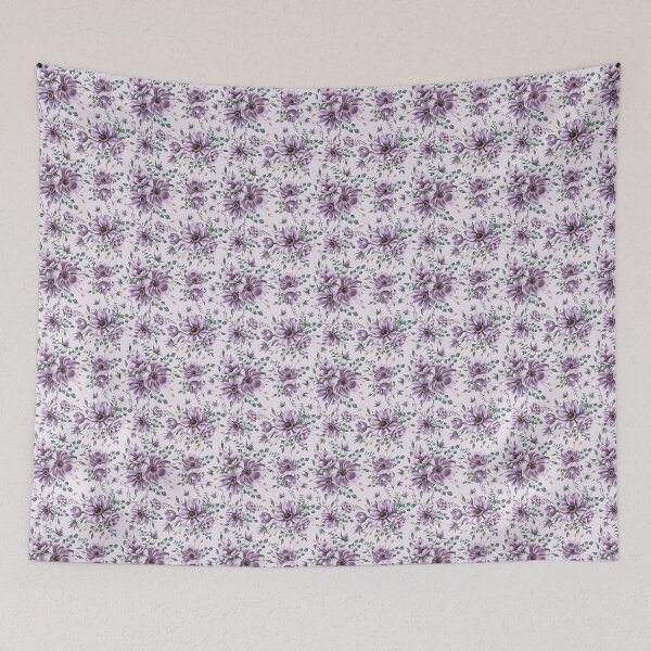 Item preview, Floral seamless pattern. Purple anemones and green leaves on the light purple background. Endless background with beautiful gentle flowers.  designed and sold by BananiLettering.