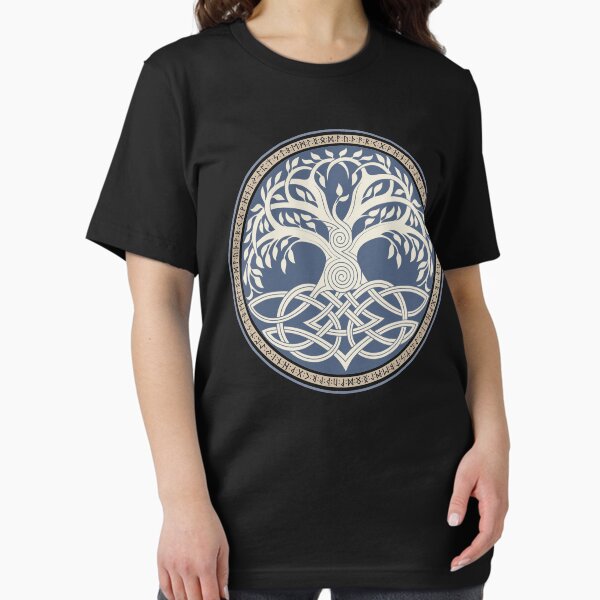 Vista previa del artículo con la obra «Árbol de la vida Yggdrasil Mitología nórdica vikinga pagana Runas Futhark Nudos», diseñado y vendido por BluePagan.
