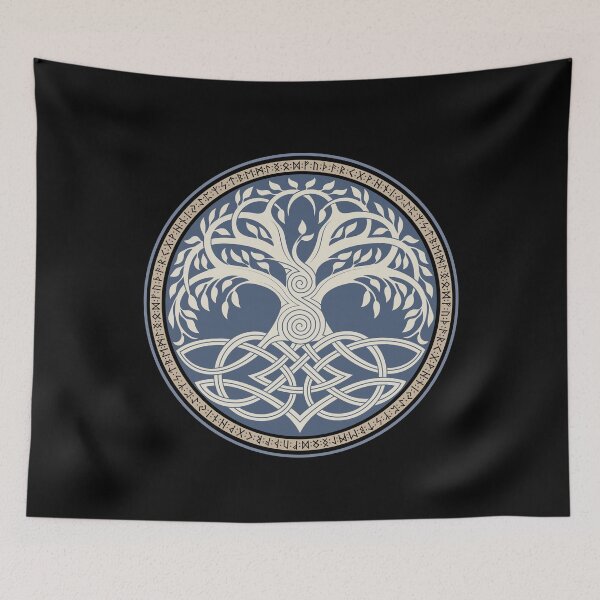Artikelvorschau, Yggdrasil, Baum des Lebens, nordische Wikinger, heidnische Mythologie, Futhark, Runen, Knotenarbeit entworfen und verkauft von BluePagan.