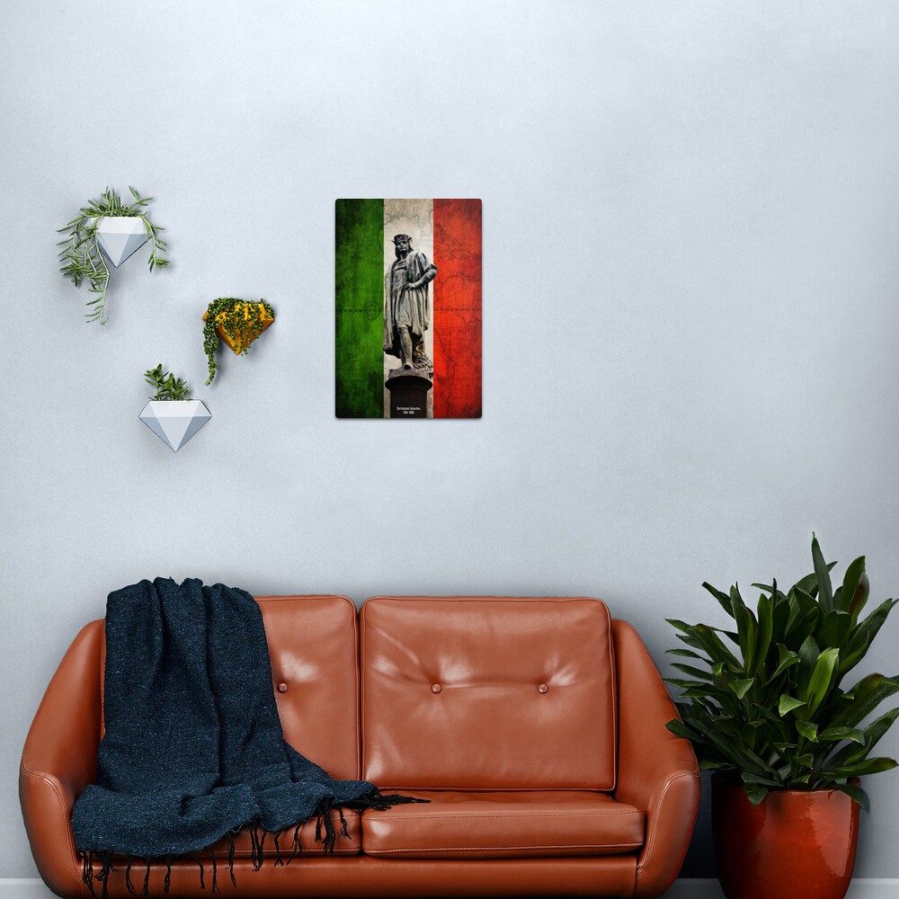 Christopher Columbus Statue with Italian Flag Metal Print