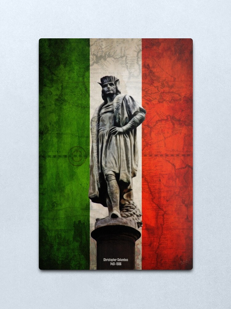Alternate view of Christopher Columbus Statue with Italian Flag Metal Print