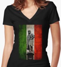 Christopher Columbus Statue with Italian Flag Women's Fitted V-Neck T-Shirt