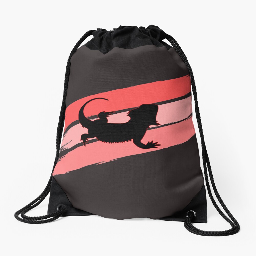Bearded Dragon Brush Stroke Silhouette Drawstring Bag