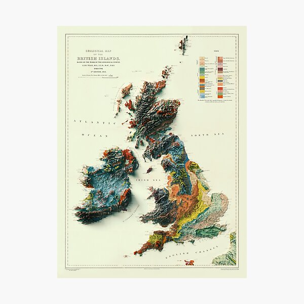 Item preview, 1912 3D Ireland, British Islands and England Geological Relief Map digitally rendered  designed and sold by ThinkAboutMaps.