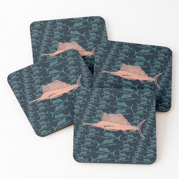 Item preview, Swordfish Peach Green Dark Blue Default Background Fishing Pattern designed and sold by pelagio.