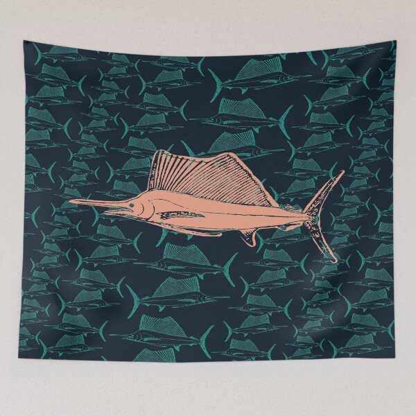 Item preview, Swordfish Peach Green Dark Blue Default Background Fishing Pattern designed and sold by pelagio.
