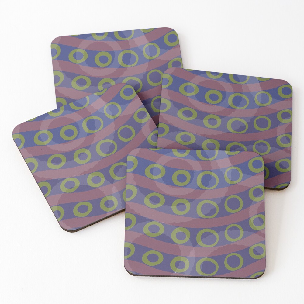 Blue, Green, and Purple Abstract Rings Coasters (Set of 4)