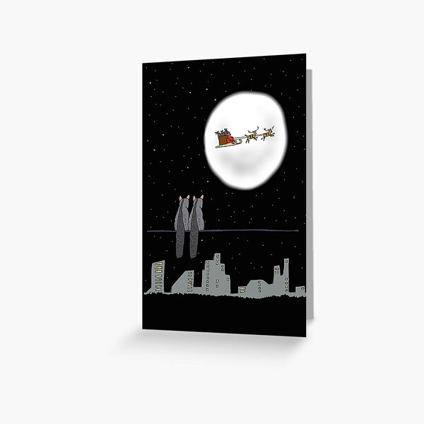 Two Brushtail Possums watching Father Christmas Greeting Card