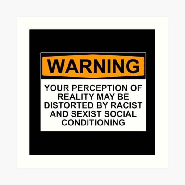 WARNING: YOUR PERCEPTION OF REALITY MAY BE DISTORTED BY RACIST AND SEXIST SOCIAL CONDITIONING Art Print