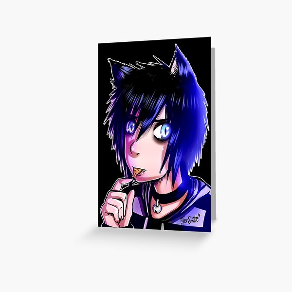 Cat boys and fish crackers Greeting Card