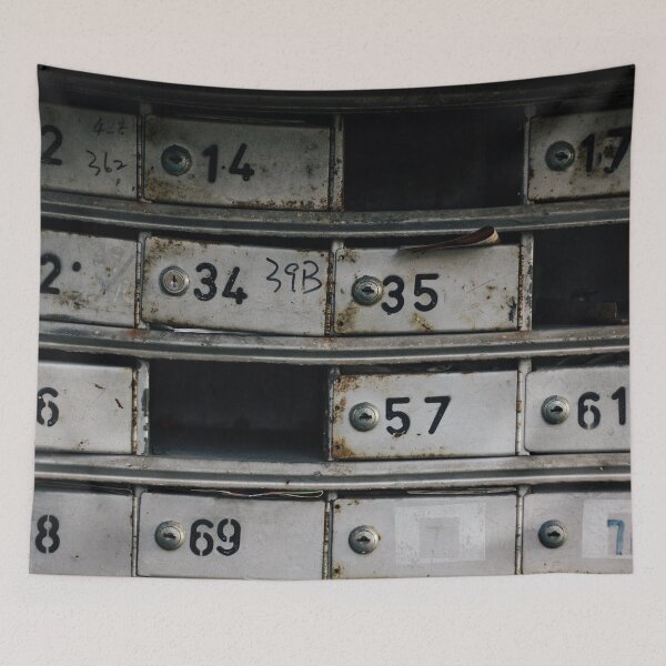 Item preview, Rusty Old Letter Boxes inside An Forgotten Building - Turning Old Craft Into New Art - Black and White Pattern designed and sold by sthNnth.
