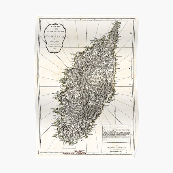 CORSICA FRANCE EUROPE 1794 - Vintage Antique Map Art, Unique Classic Style, Aesthetic Original Retro Decor, Old Picture Poster