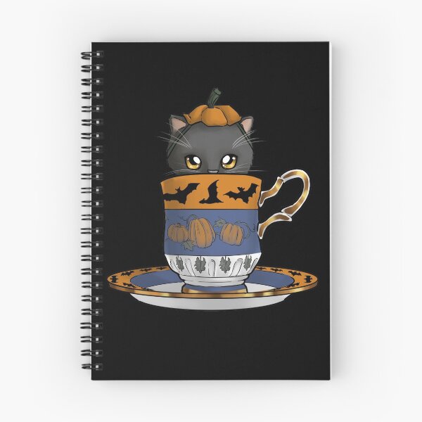 Item preview, Kitten in a Tea Cup, Halloween Edition, Spoopy Black Cat Pumpkin with Bats designed and sold by ninniku.