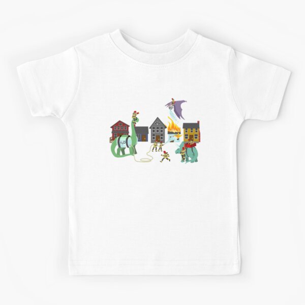 Firefighters and Dinosaurs, Together at Last Kids T-Shirt