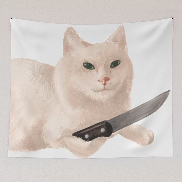 Item preview, Cute meme cat with knife designed and sold by darkmoonlight-.