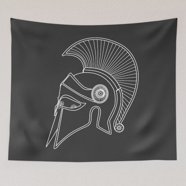 Item preview, Greek Roman helmet in a white outlne and dark grey background designed and sold by SueKnox.