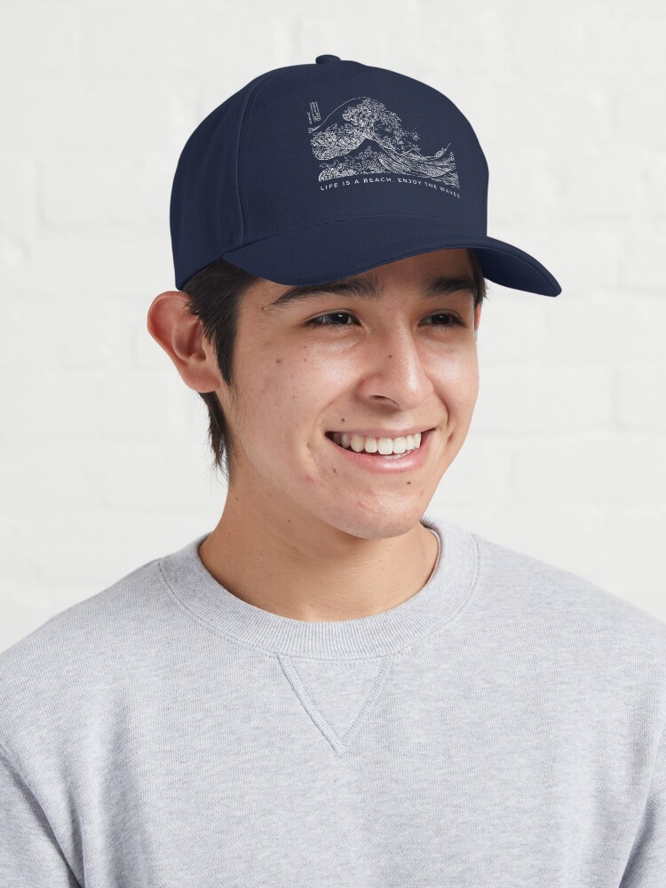 Alternate view of Life is a Beach Enjoy The Waves, The Great Wave Off Kanagawa Classic Japan Art Cap