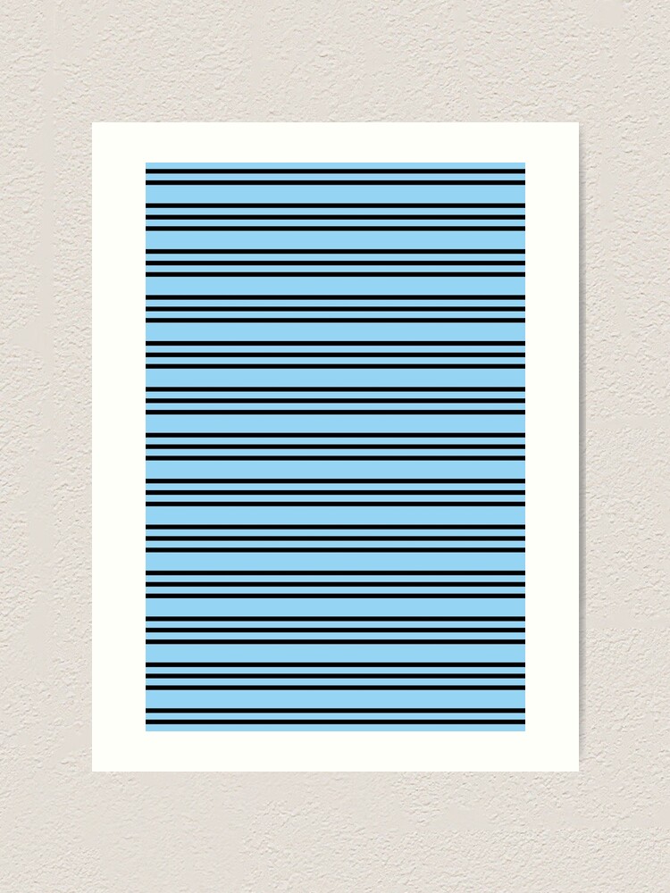 Black on Sky Blue Three Stripes Pattern Horizontal Stripes Art Print