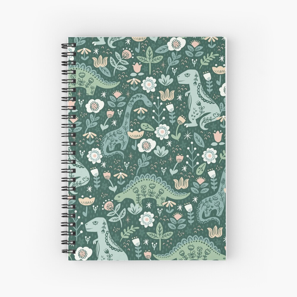 Folk Floral Dinosaur Spiral Notebook