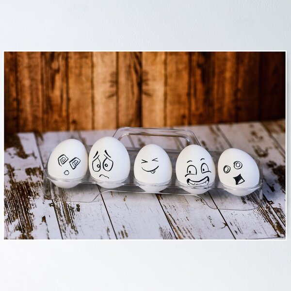 Creative background with crazy and emotional eggs Poster